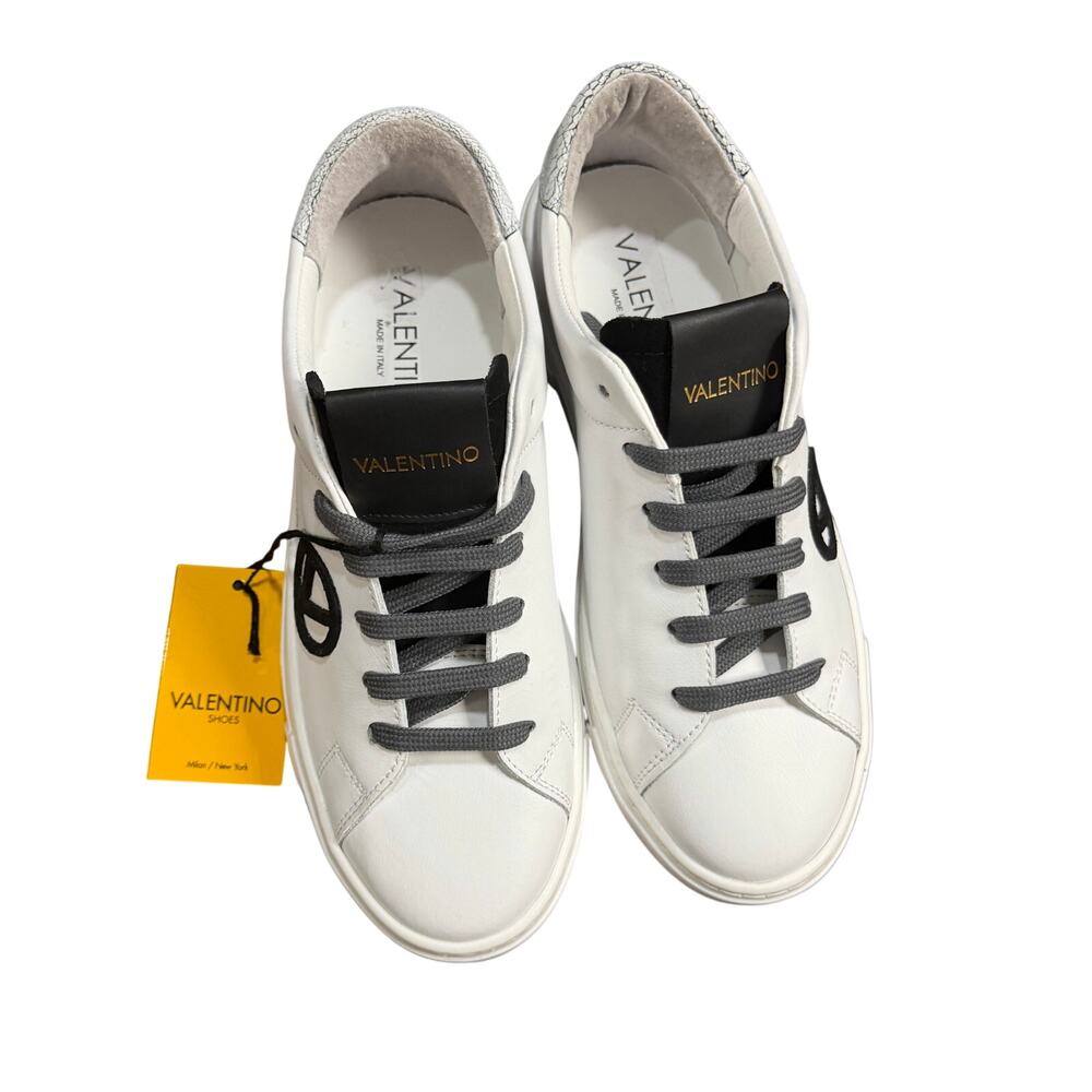 Valentino Laura Low Top Sneakers White Leather Crackle Heel IT 40 US 10 - Picture 10 of 10